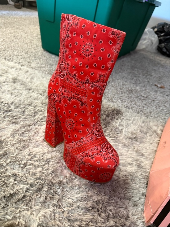 Shoes - Red Bandana Print Platform Boot - Women Shoes